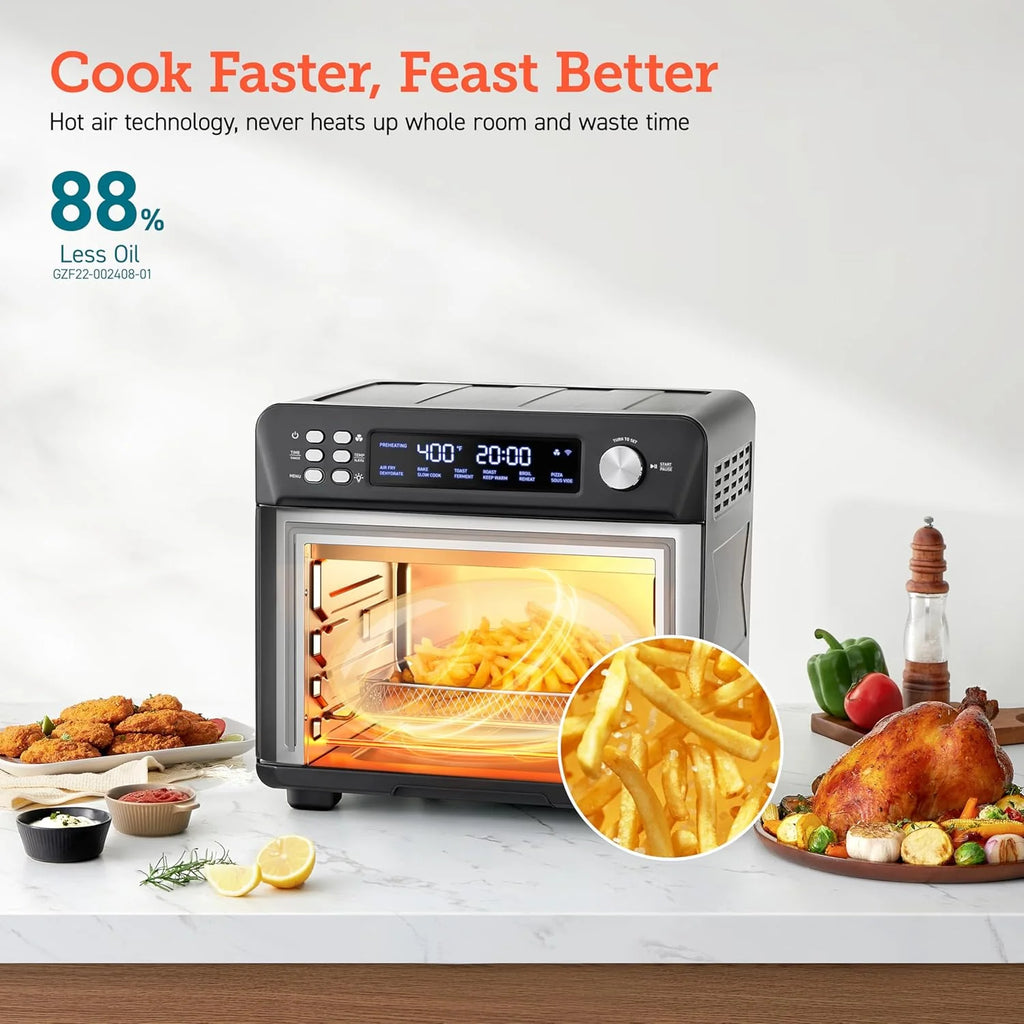 COSORI Smart 12-in-1 Air Fryer Toaster Oven Combo, Airfryer Convection Oven Countertop, Bake, Roast, Reheat, Broiler, Dehydrate, 75 Recipes & 3 Accessories, 26QT, Silver-Stainless Steel