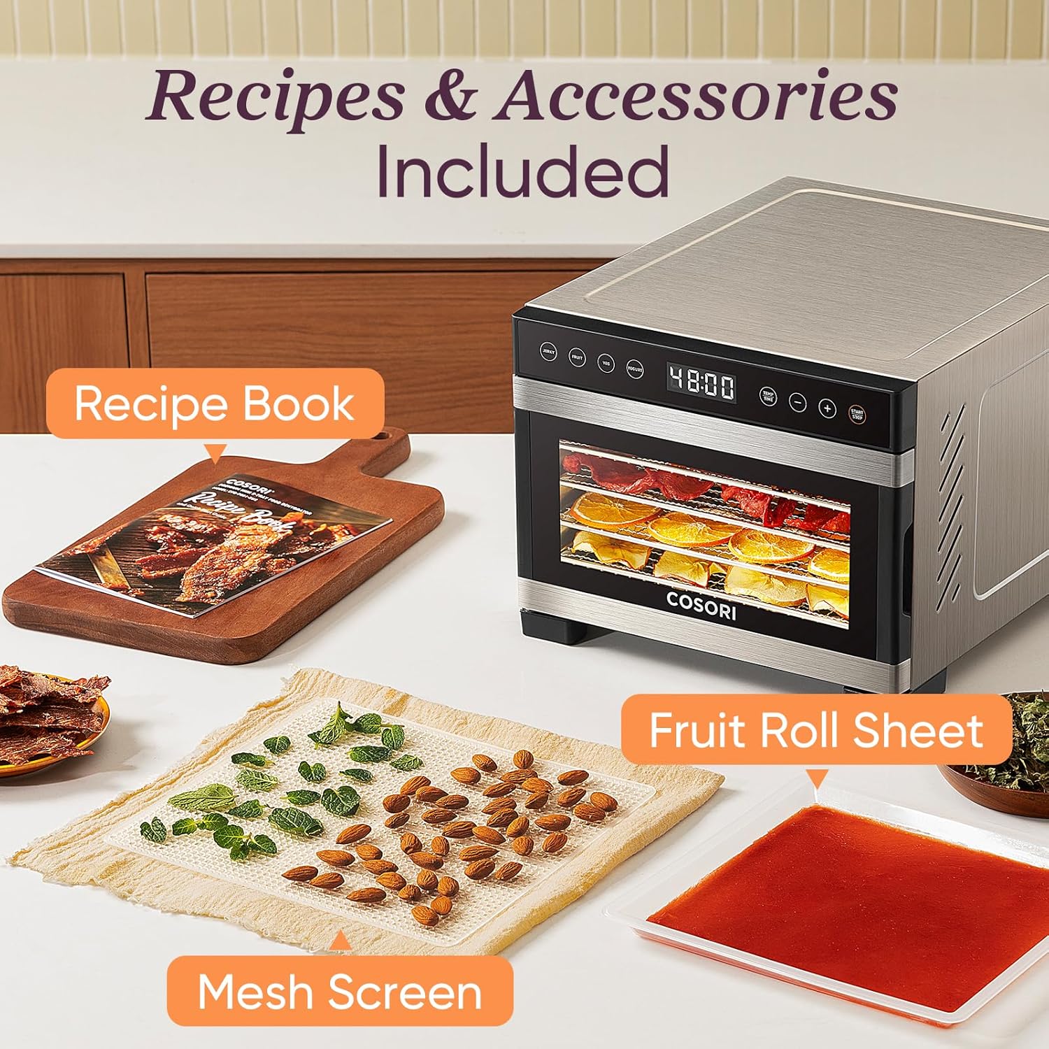COSORI Food Dehydrator Bigger Than 7 Trays With Large 6.5 Drying Space 600W Power
