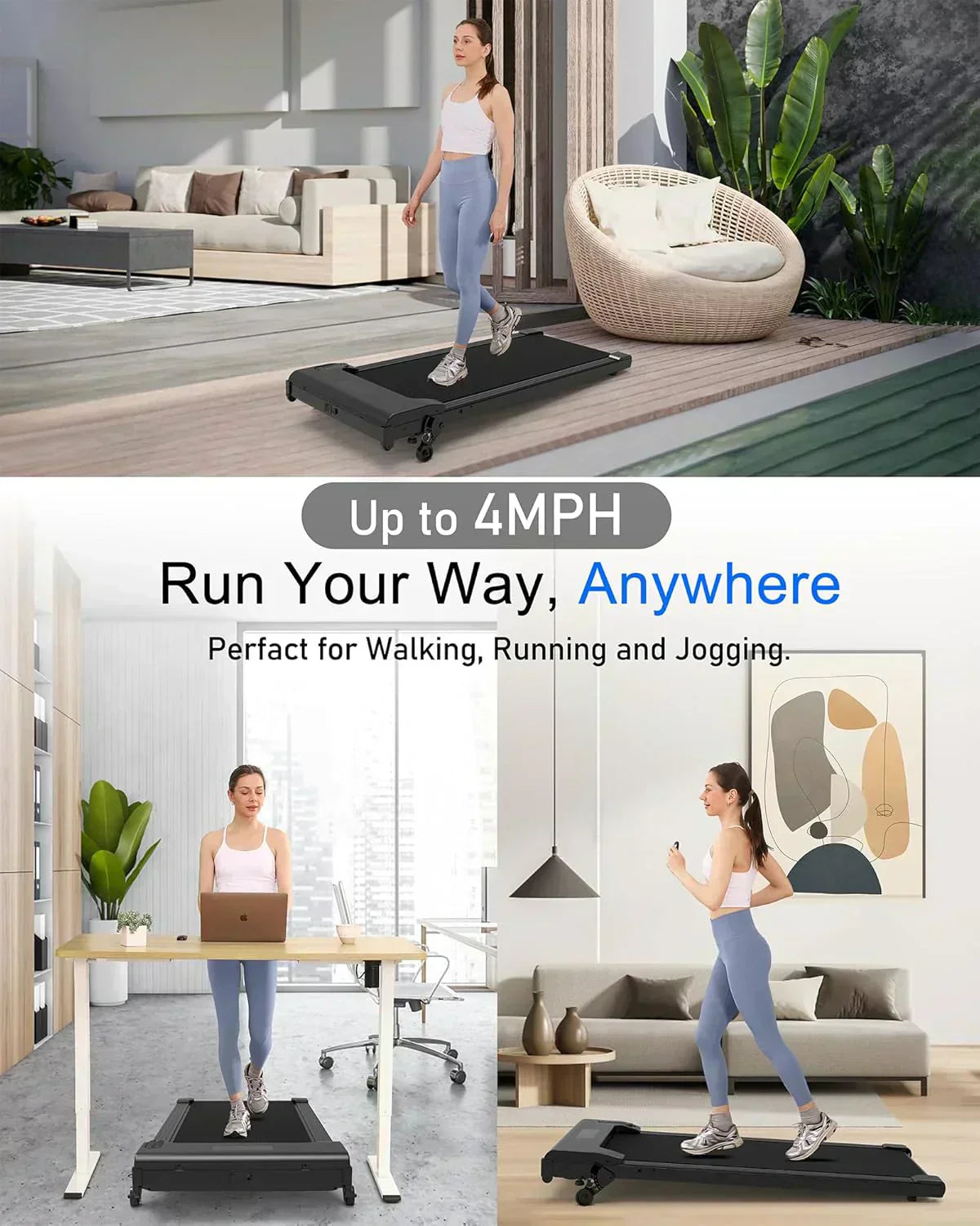 Lichico Walking Pad Under Desk Treadmill Ultra-Quiet Brushless Electric Jogging Treadmill