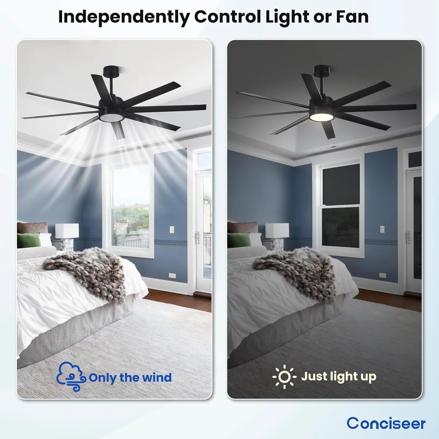 Modern Ceiling Fans with Lights, 72 Inch Ceiling Fan with Light and Remote, Bedroom Living Room Library Cafe Outdoor/Industrial,24W 3CCT Dimmable, 8 Blades 6 Speed Reversible Quiet DC Motor, Black