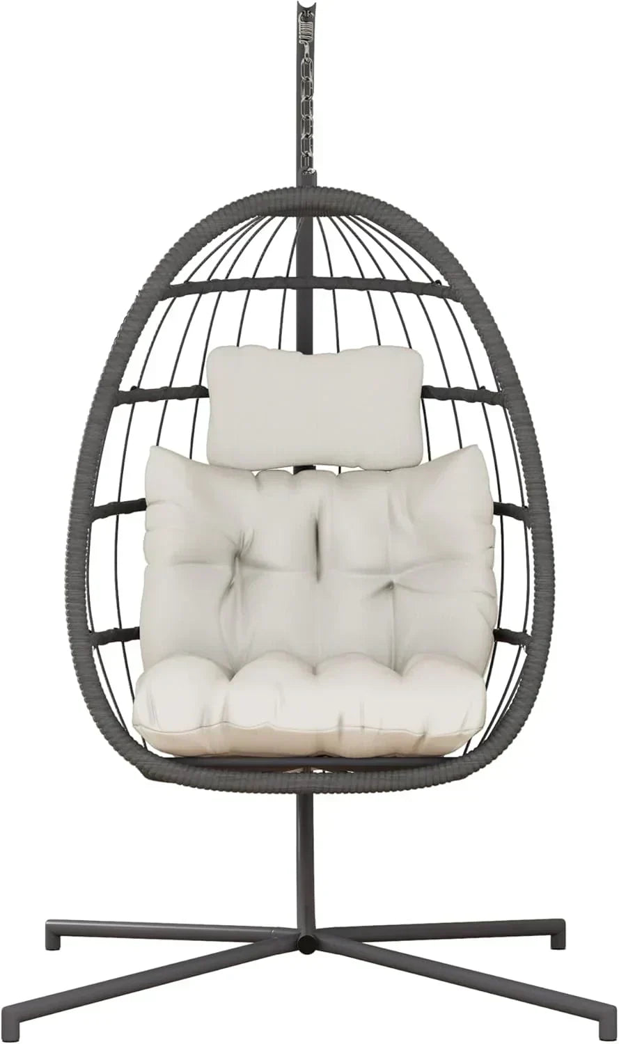 HWB Hanging Egg Chair with Stand Patio Wicker Hammock Egg Swing Chair Cushion for Bedroom
