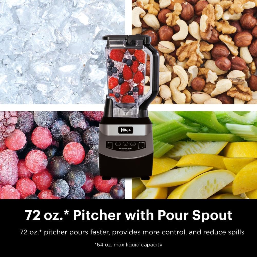 Ninja BL660 Professional Compact Smoothie and Food Processor Blender, 1100W, 3 Functions - Perfect for Frozen Drinks, Smoothies, Sauces, and More