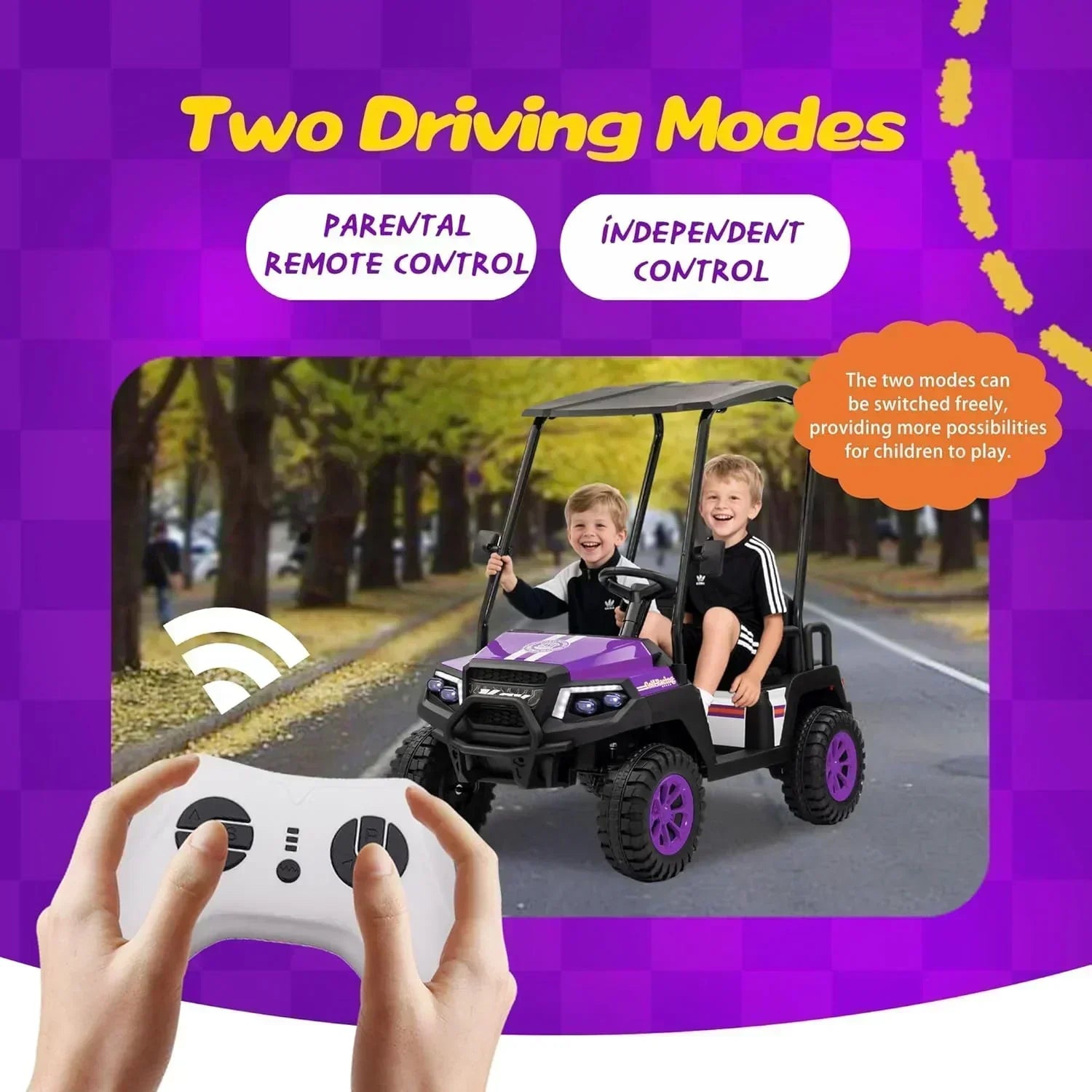 24V 7AH Children's Golf Cart with Remote Control Removable Awning 4-Wheel Spring Suspension