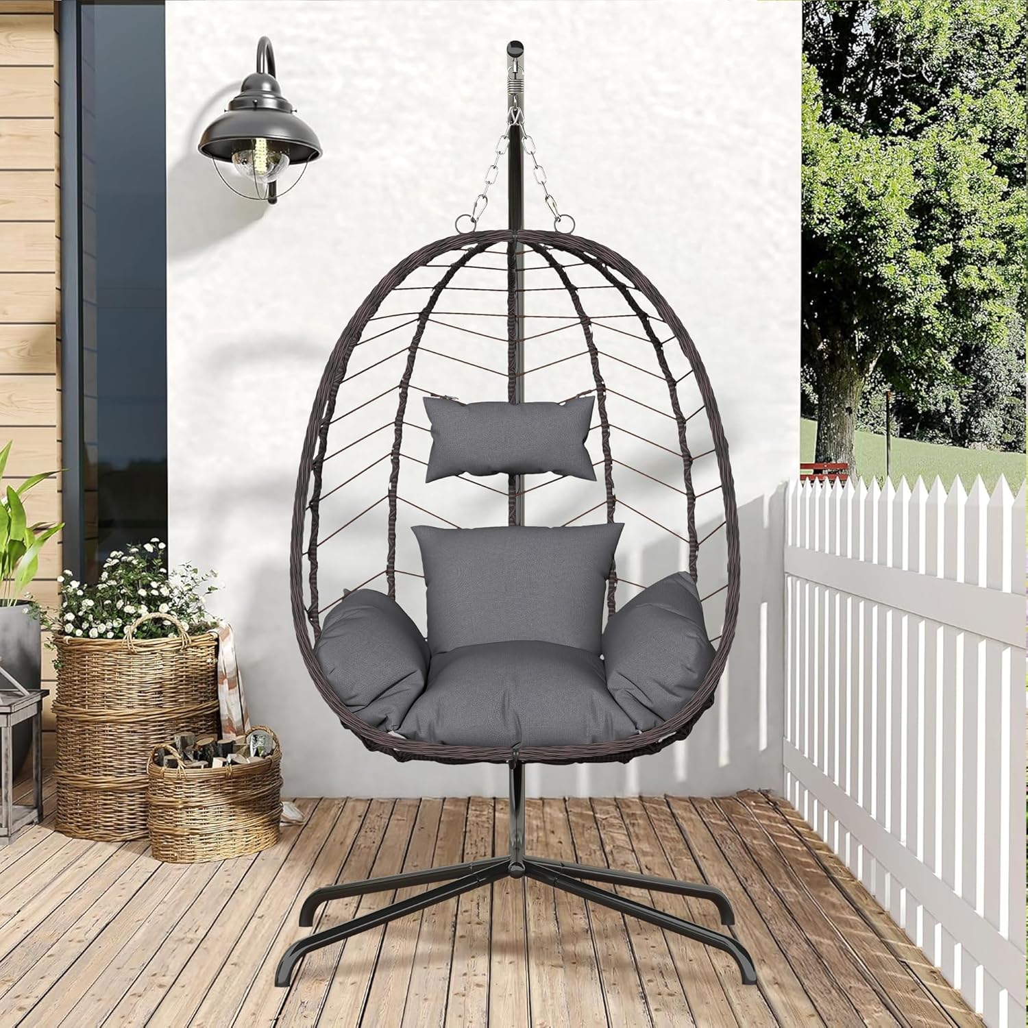 Hanging Egg Chair with Stand Swinging Egg Chair Outdoor Hanging Basket Chair with Cushion