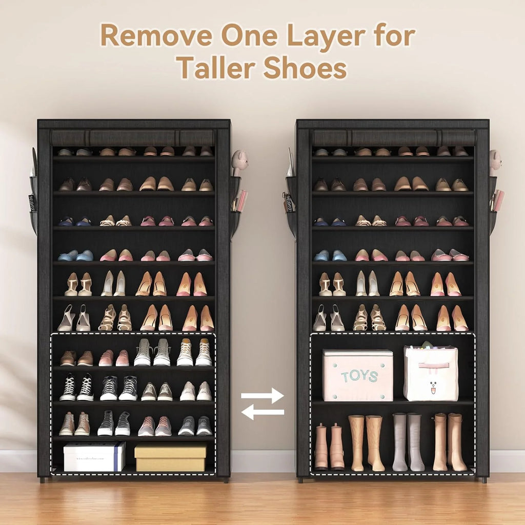 ROJASOP 10 Tier Shoe Rack with Covers Large Capacity Stackable Tall Shoe Shelf Storage