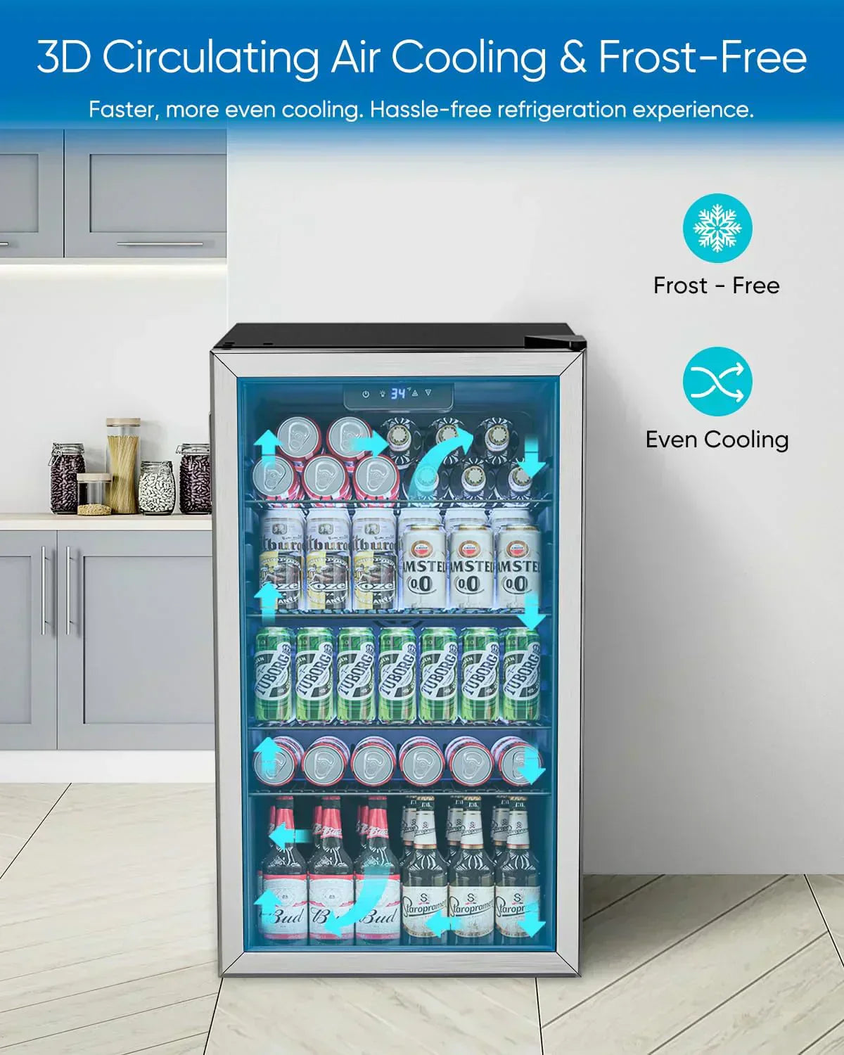 Beverage Refrigerator Cooler 126 Can Mini Fridge Glass Door for Drinks Soda Beer Wine Refrigerator