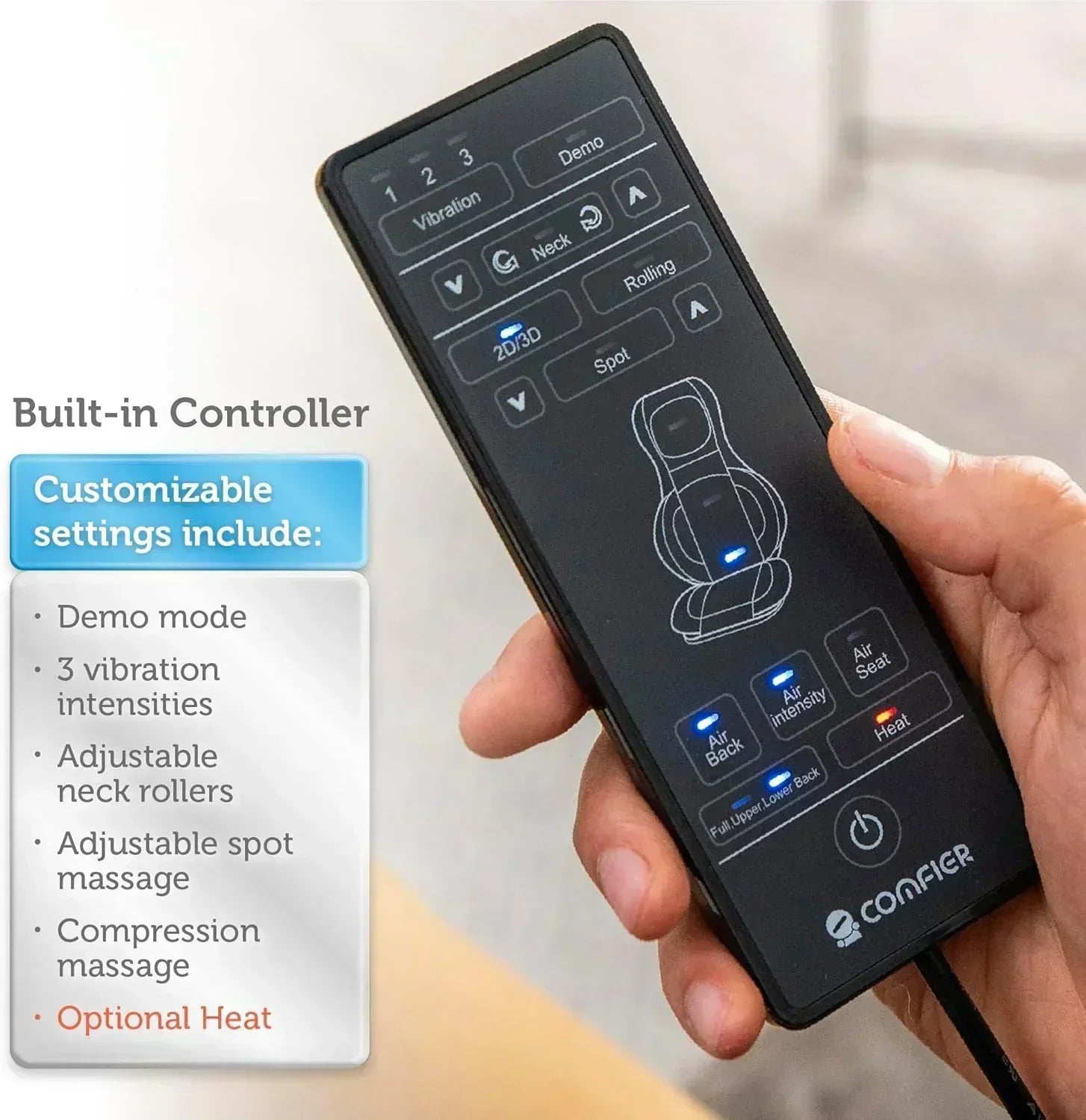 COMFIER Massager Chair with Heat Shiatsu Neck Back Massager Portable with Compress