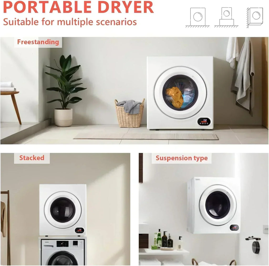Compact Laundry Dryer 3.5 cu ft Front Load Stainless Steel Clothes Dryers With Exhaust Pipe