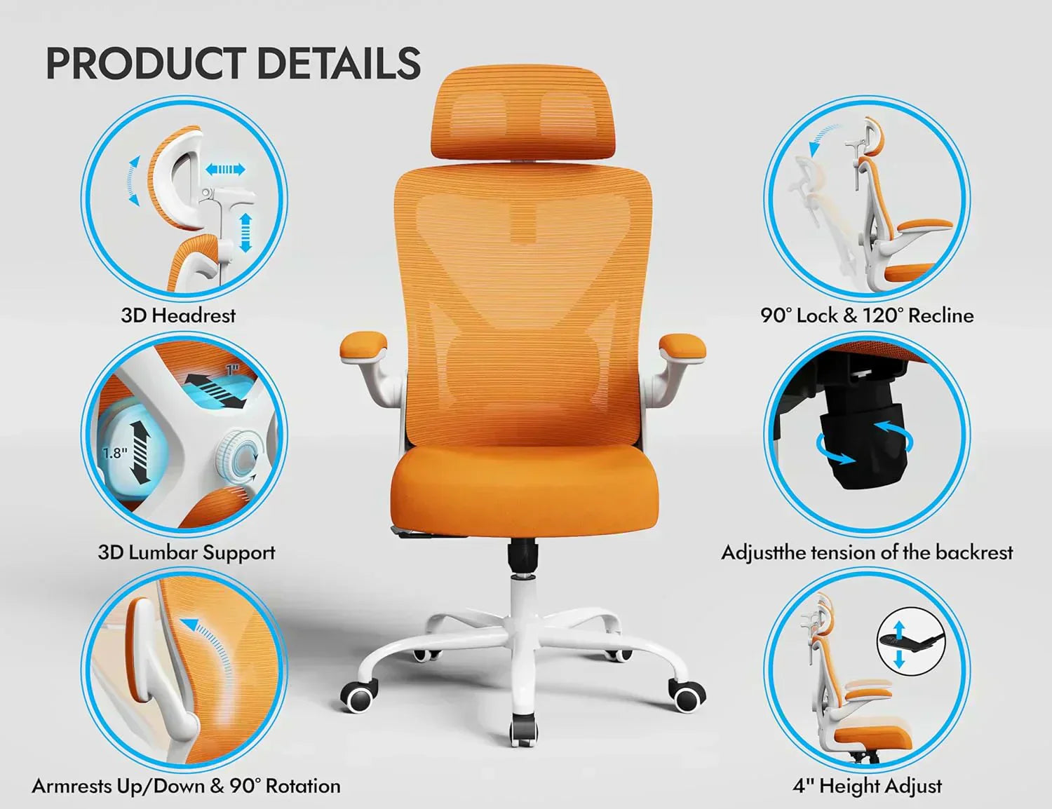 Office computer desk and chair gaming chair with lumbar support and headrest