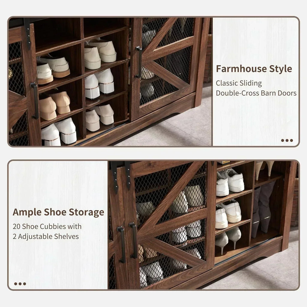 JXQTLINGMU 59-inch Farmhouse Foyer Tree Shoe Storage Entryway Bench Foyer Coat Rack Cabinet