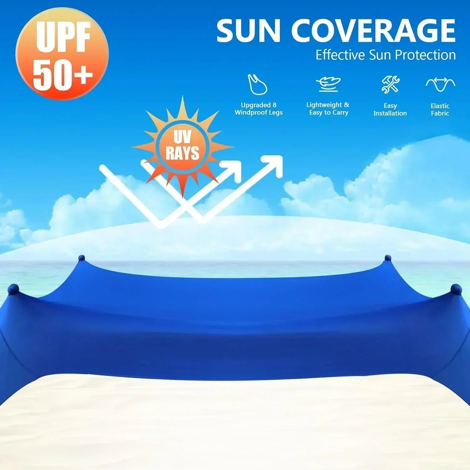 Beach Tent Sun Shelter 10 x 10 FT Beach Canopy Tent Sun Shade Heavy Duty UPF50+ Beach Tent
