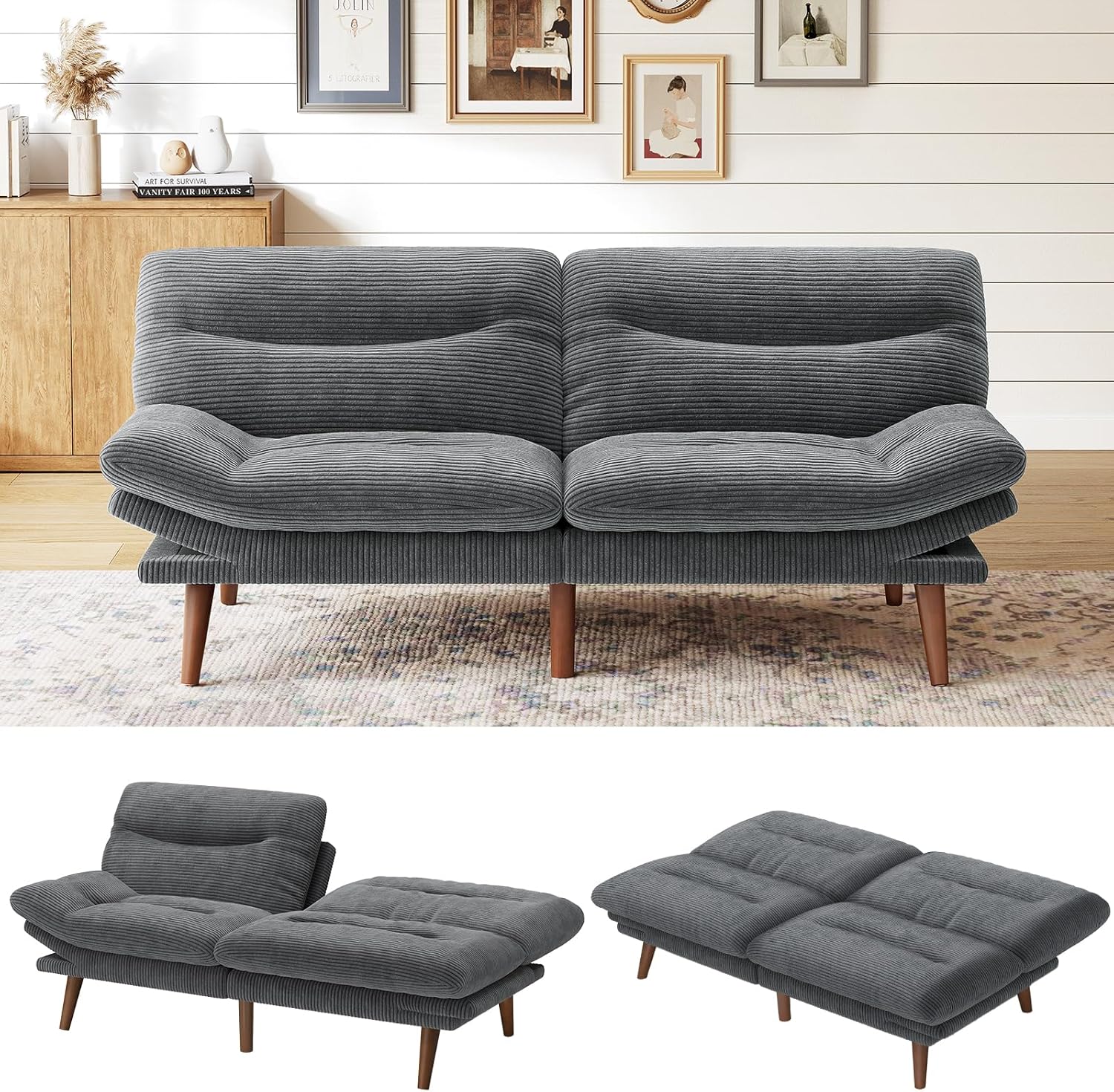 Futon Sofa Bed Futon Sofa Adjustable Back Armrests Converts to Small Sleeper Sofa Bed