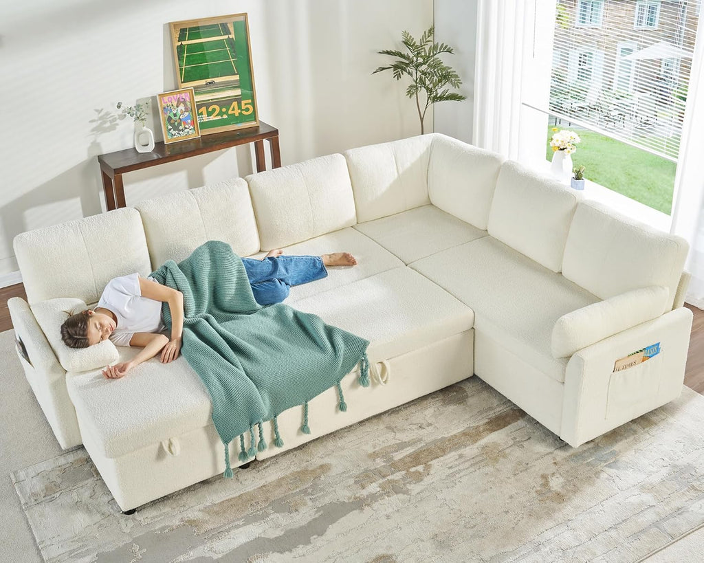 VanAcc Sofa Bed Sleeper Sofa with Storage Chaise 2 in 1 Pull Out Couch Living Room