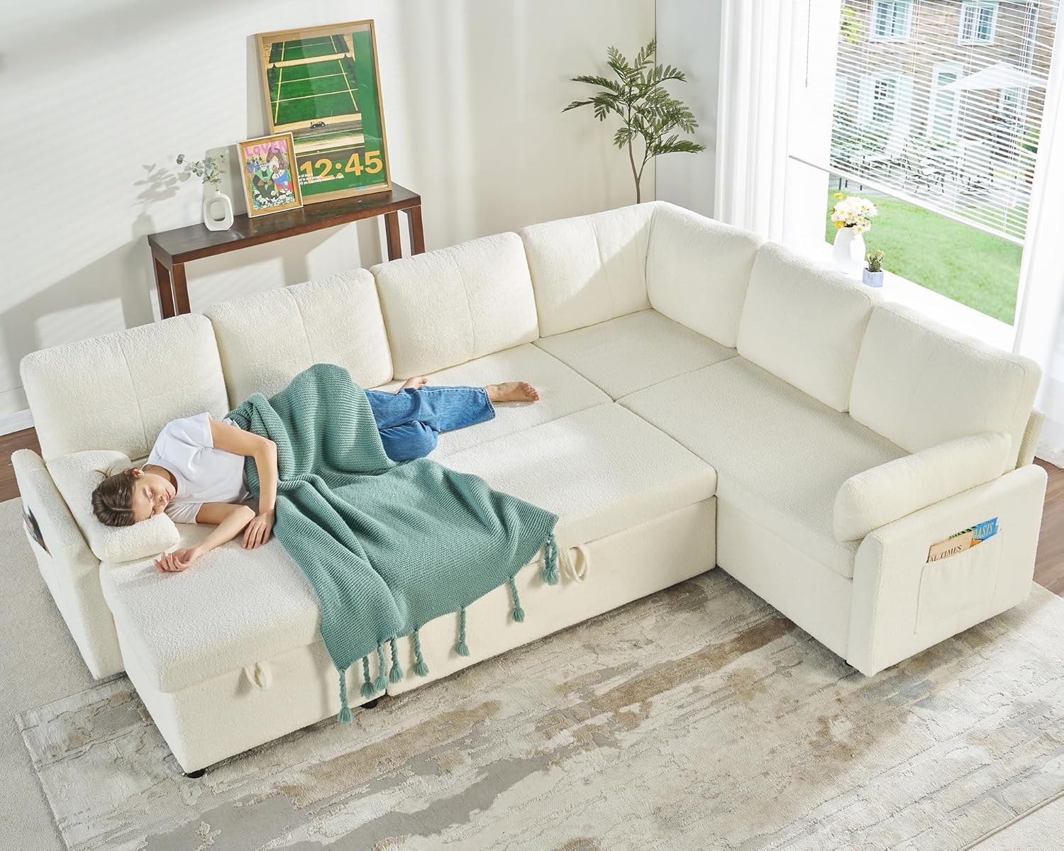 VanAcc Sofa Bed Sleeper Sofa with Storage Chaise 2 in 1 Pull Out Couch Living Room