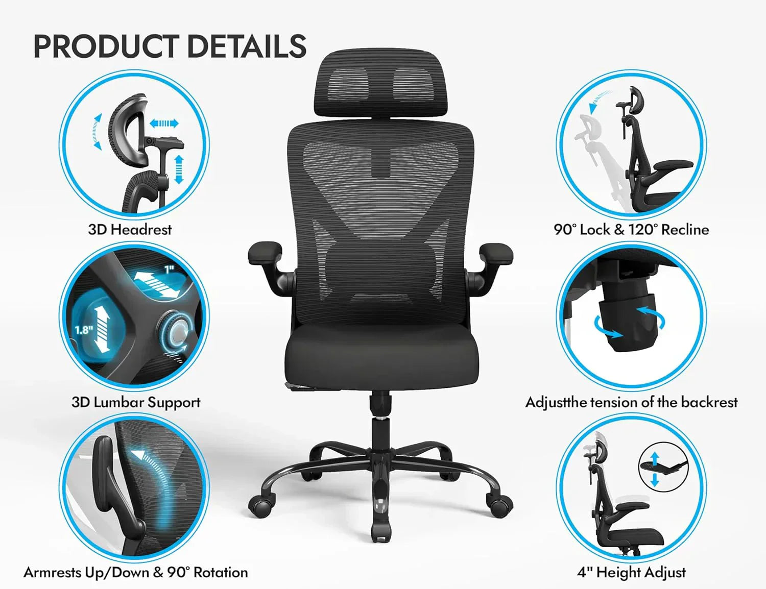 Office computer desk and chair gaming chair with lumbar support and headrest