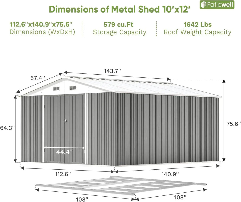 Patiowell 5x3 FT Outdoor Storage Shed Tool Shed with Sloping Roof and Lockable Door Metal Shed