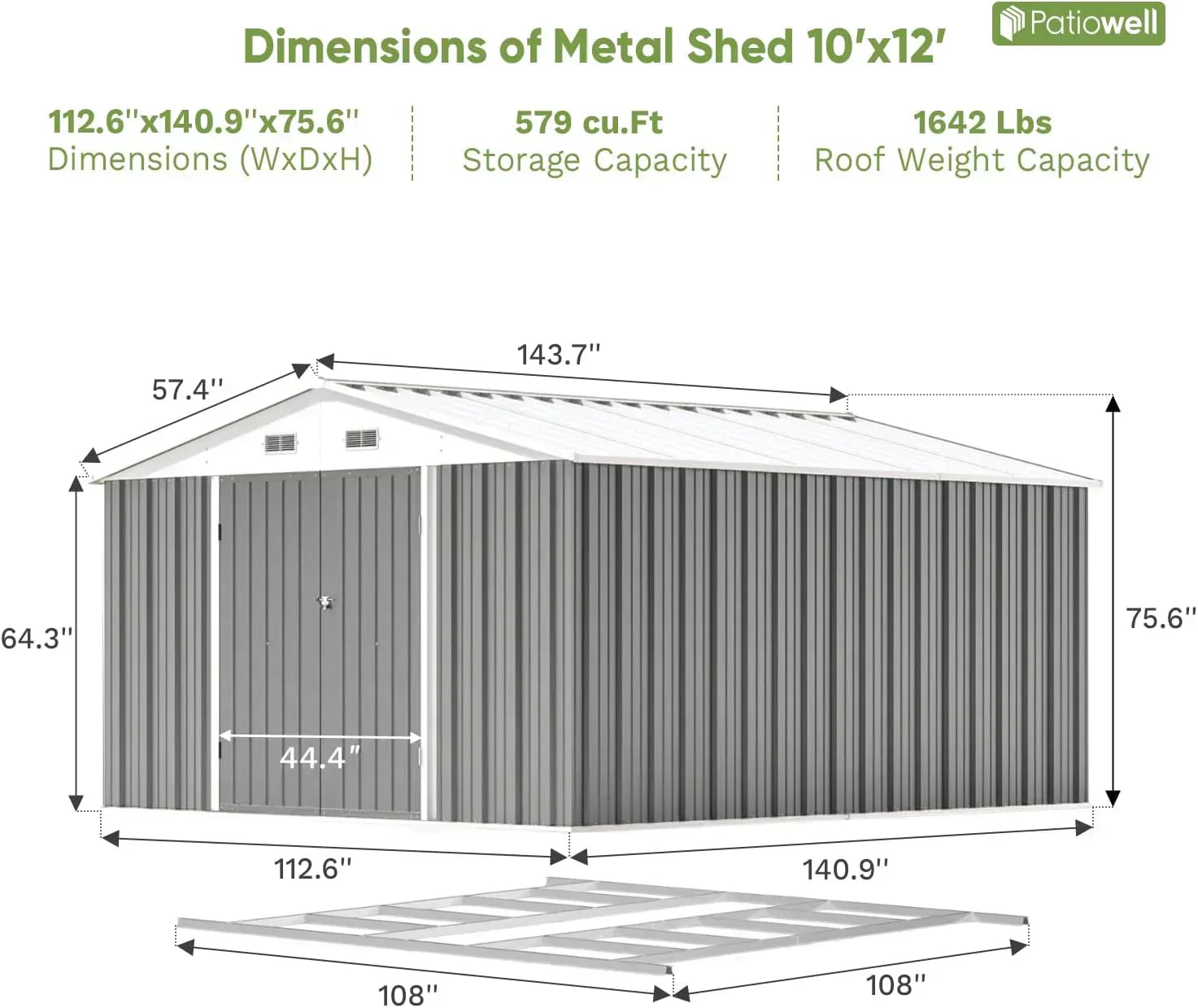 Patiowell 5x3 FT Outdoor Storage Shed Tool Shed with Sloping Roof and Lockable Door Metal Shed