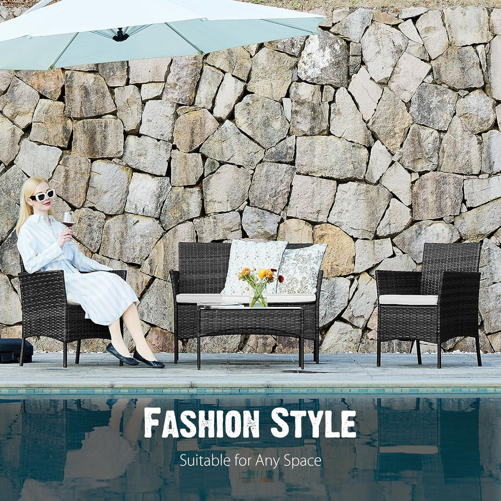 Sweetcripy Patio Furniture Set 3 Pieces Outdoor Furniture with Soft Cushion and Glass Table