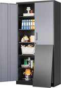 Metal Storage Cabinet with 2 Doors and 6 Shelves Black Metal Cabinet Garage Storage Cabinet