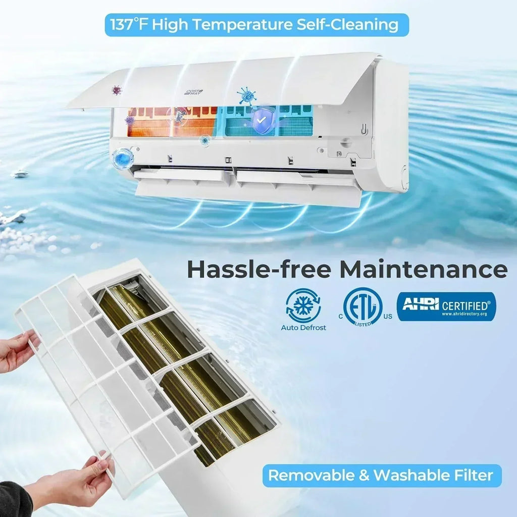 COSTWAY 12000BTU Mini Split Air Conditioner Heater 20 SEER2 115V Wall-Mounted Ductless