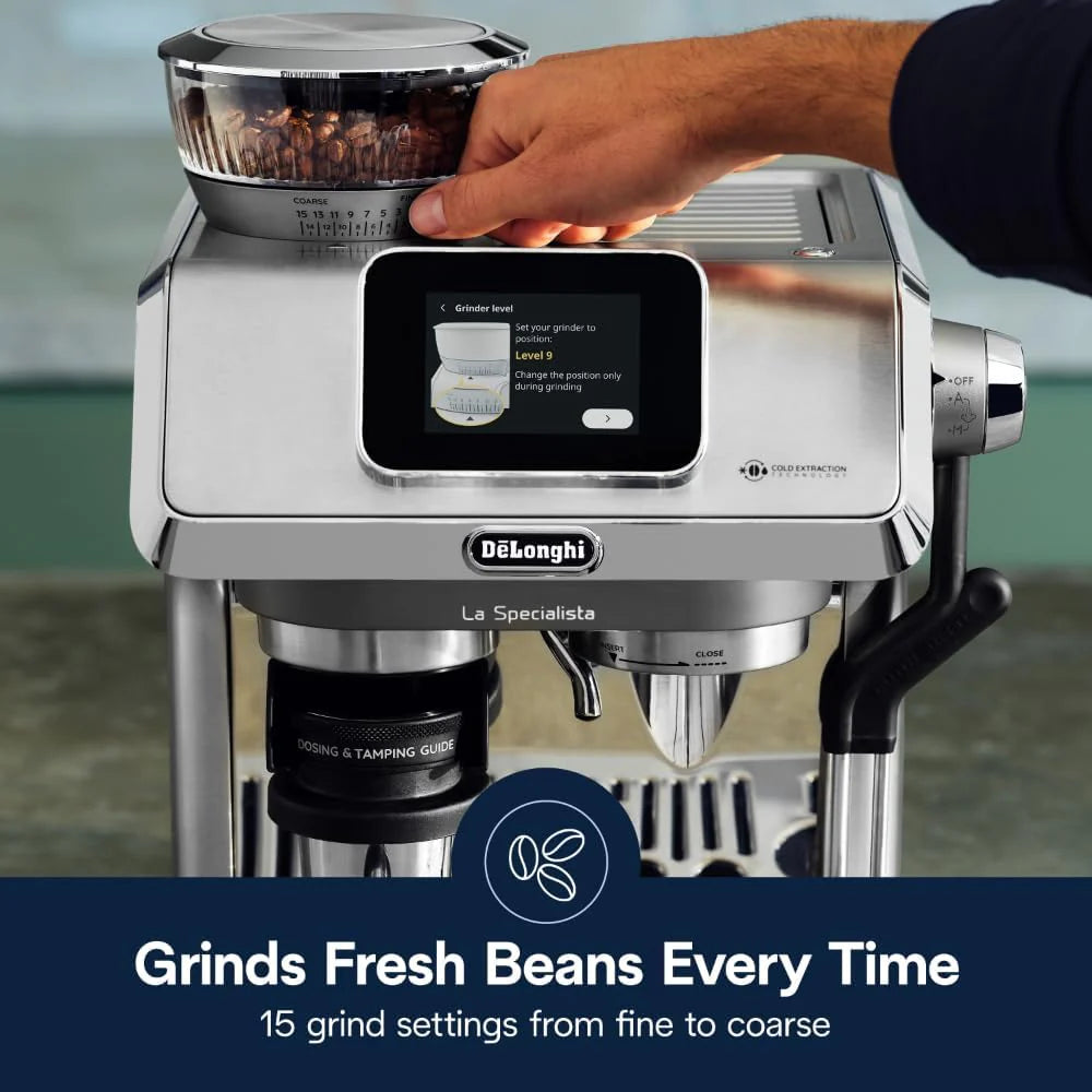 De'Longhi La Specialista Touch Espresso Machine with Grinder & Milk Frother ?Cold Brew & Iced Coffee Maker, Burr Grinder, 10 Drink Presets, Compact Bean to Cup, Award-Winning Italian Design