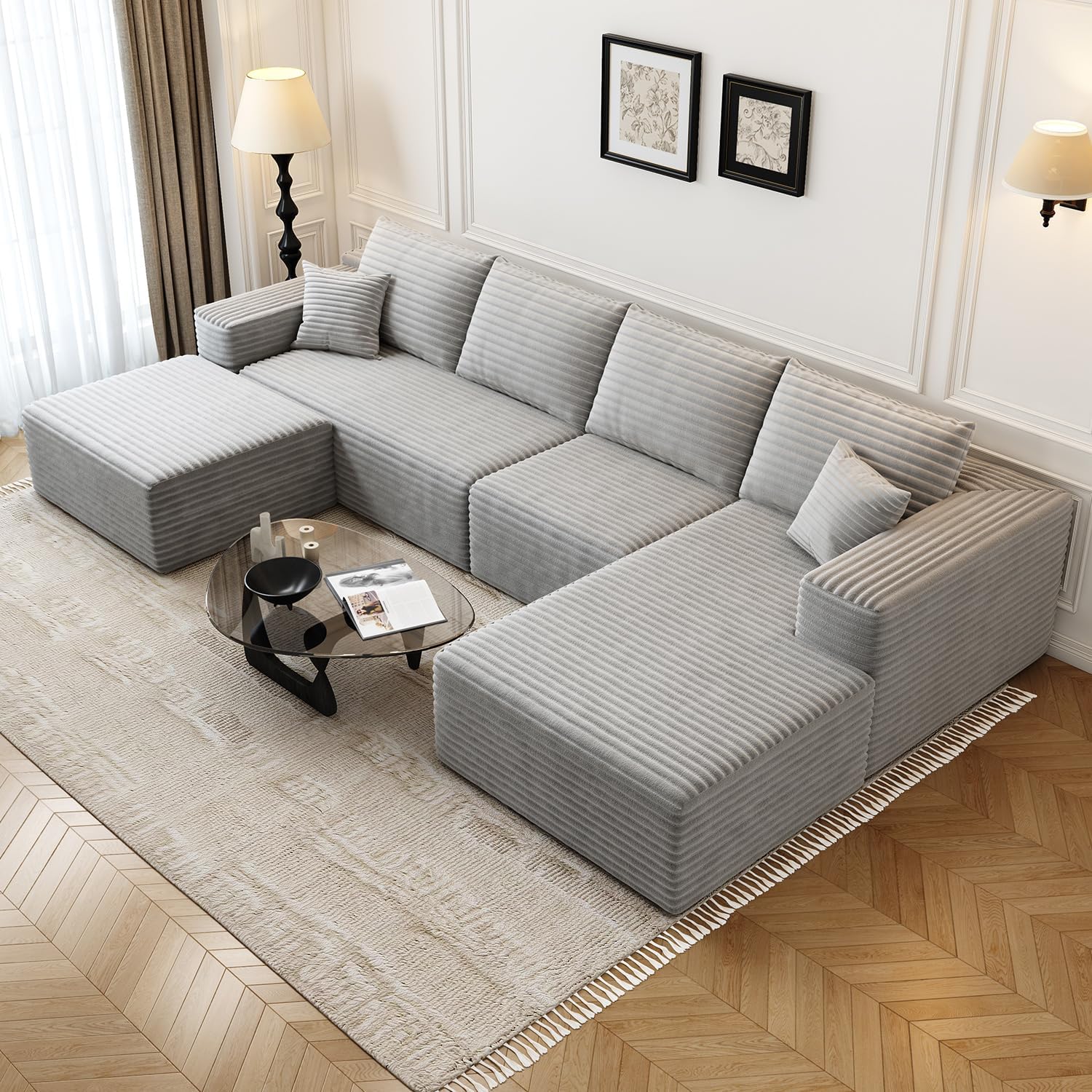 107.5 Cloud Modular Sectional Sofa Couch with L-Shape Chaise,Modern Minimalist Upholstered Couches