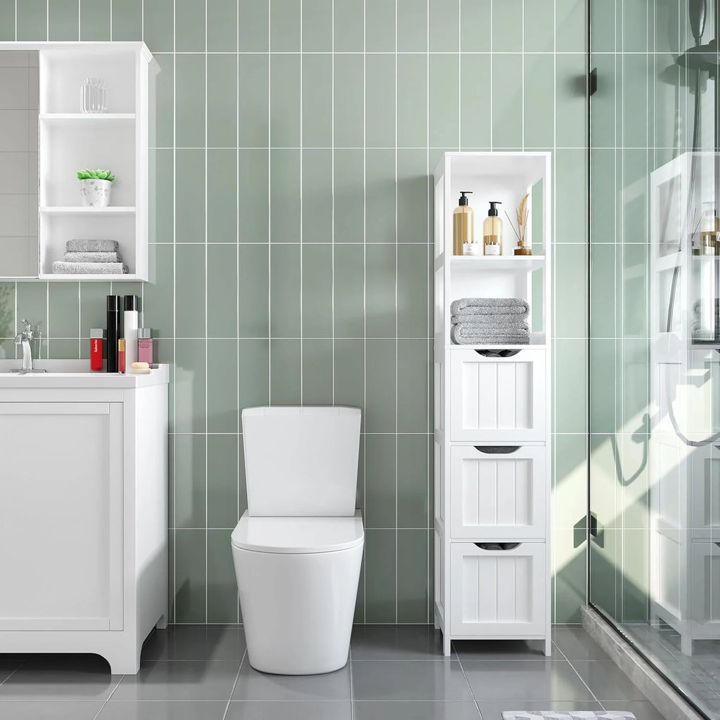 Yaheetech Bathroom Floor Cabinet, Wooden Storage Cabinet with 2 Drawers, Multifunctional Side Organizer Rack Stand Table, White
