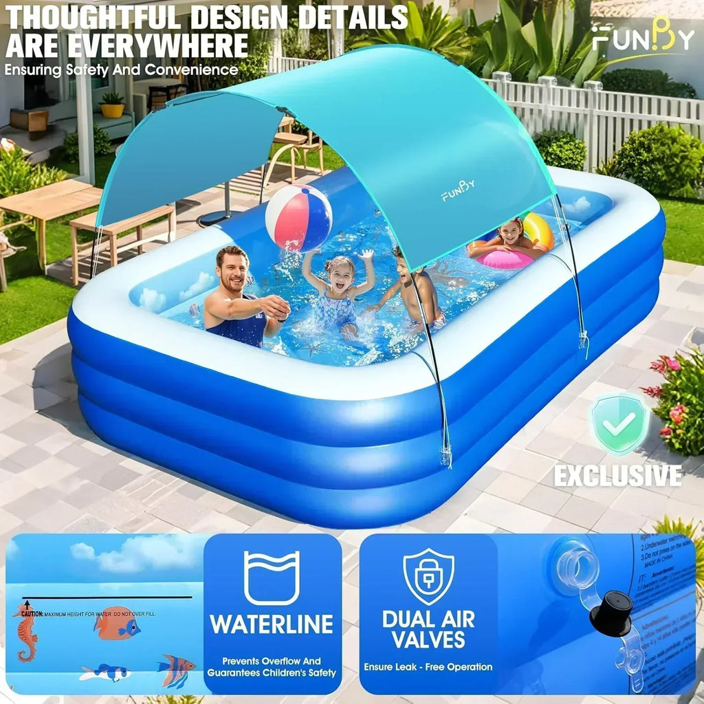Inflatable Pool with Canopy Upgraded Inflatable Swimming Pool Large Inflatable Blow up Pools