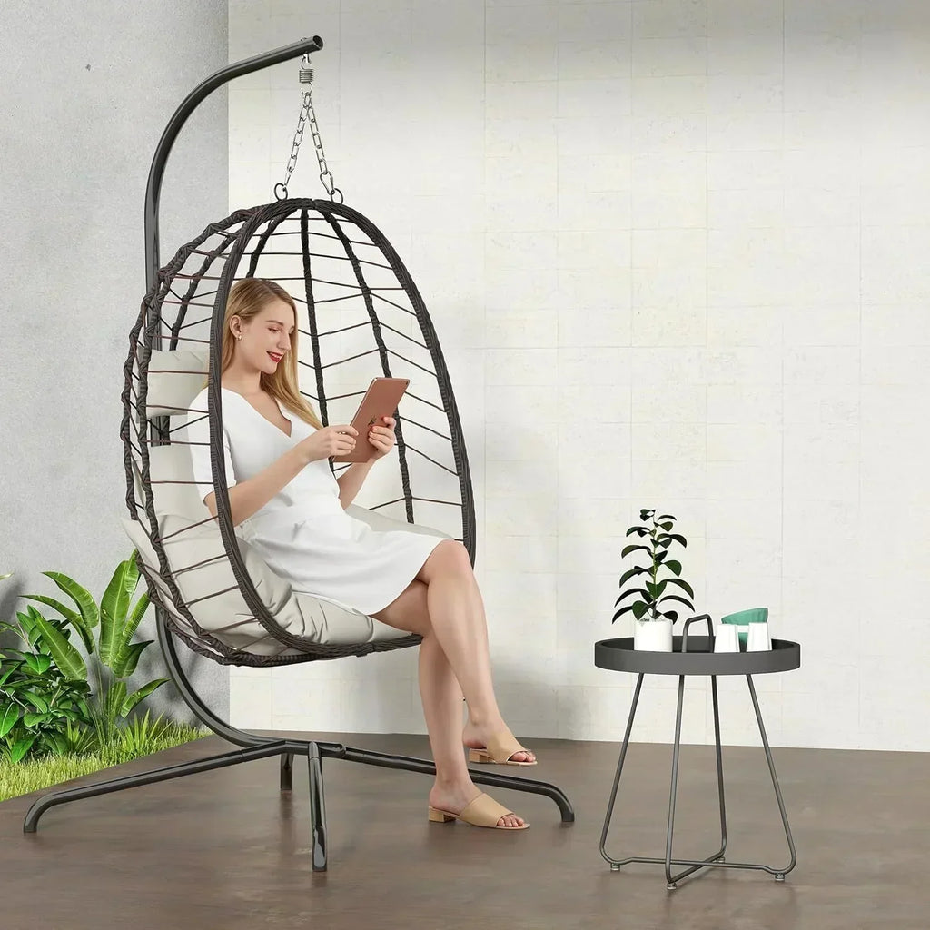 Hanging Egg Chair with Stand Swinging Egg Chair Outdoor Hanging Basket Chair with Cushion