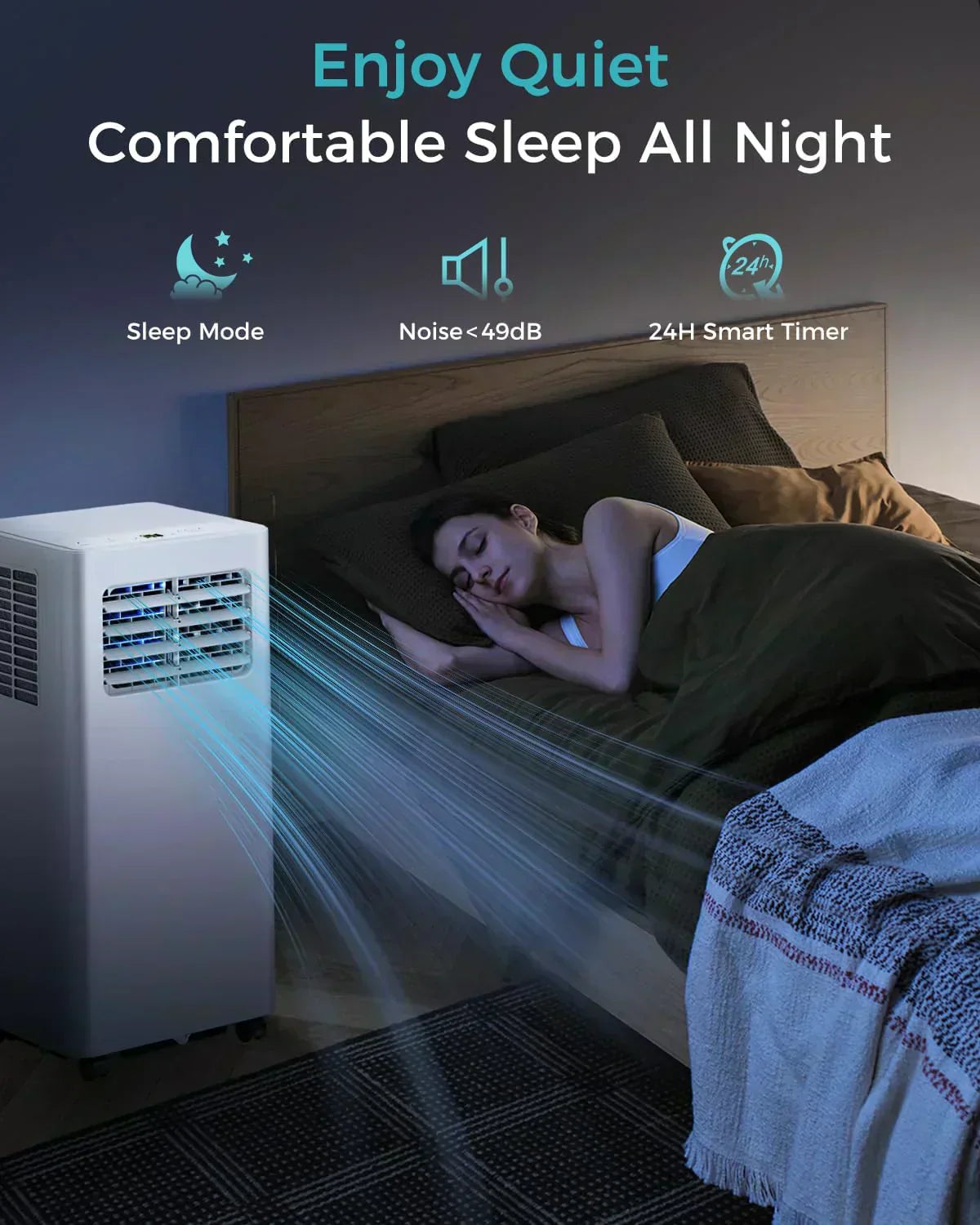 8,000 BTU Portable Air Conditioner 3-in-1 AC Unit with Remote Control Ultra-Quiet Cooling for Rooms