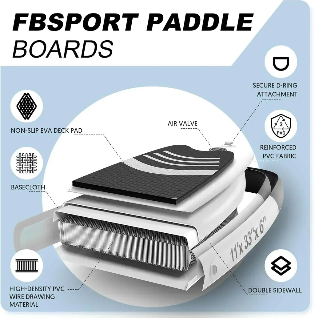 FBSPORT 11' Premium Stand Up Paddle Board Yoga Board with Durable SUP Accessories Carry Bag