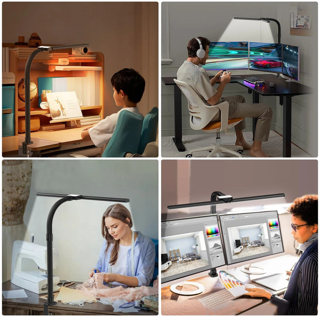 24W LED Desk Lamp with Clamp for Home Office Double Head 5 Brightness 5 Temperatures Gooseneck