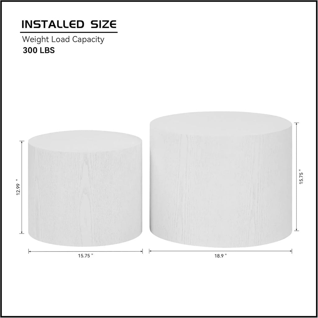 Nesting Coffee Table Set of 2 Modern Round Coffee Table with Non-Slip Feet Circle Accent Tables