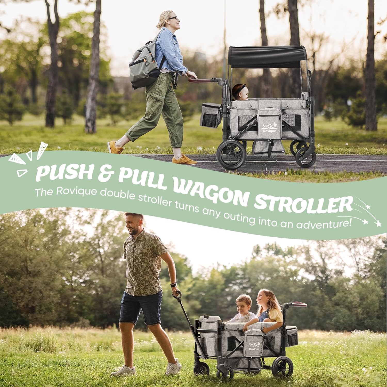 Wagon Stroller for 2 Kids Premium Wagon for Kids with Removable Canopy Snack Tray