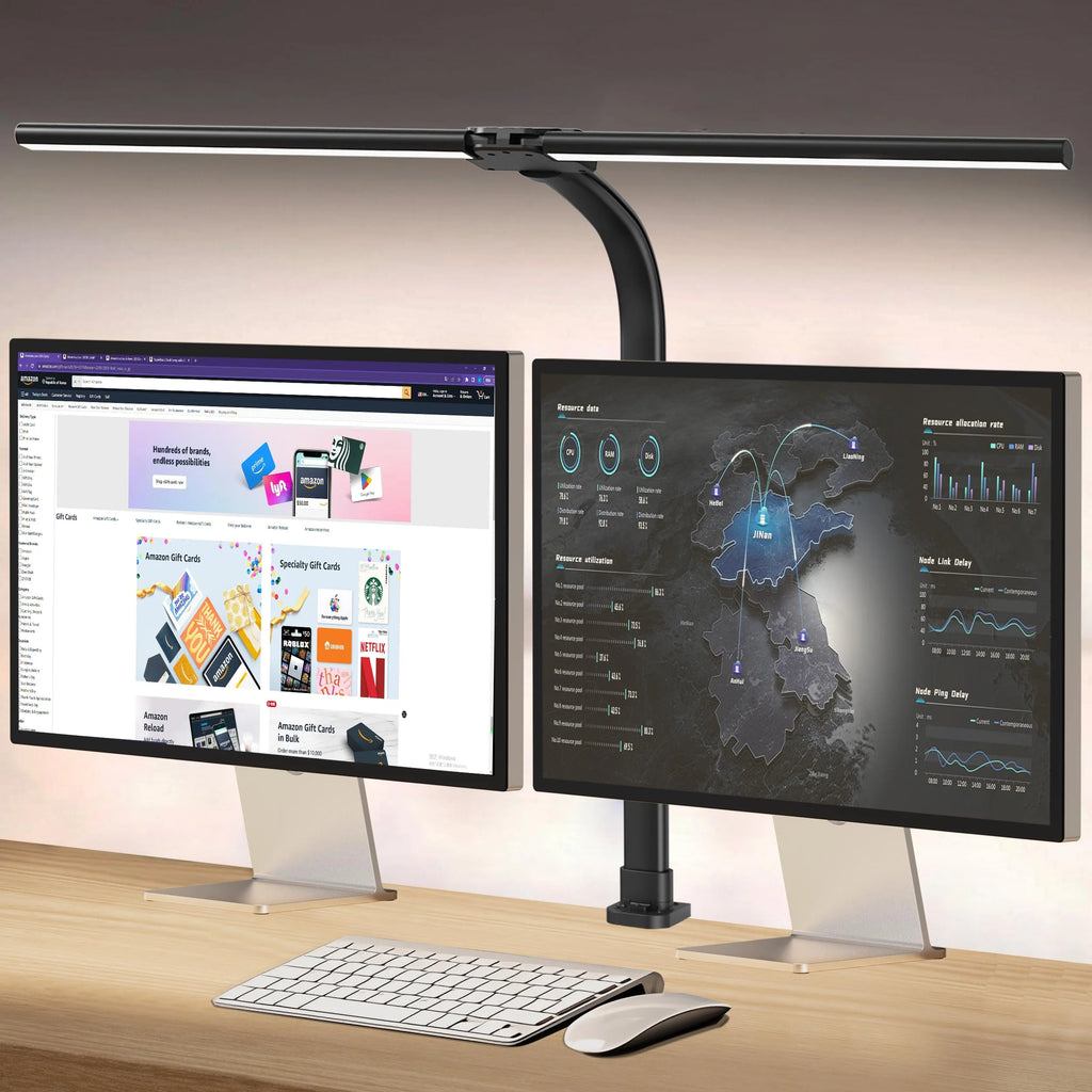 24W LED Desk Lamp with Clamp for Home Office Double Head 5 Brightness 5 Temperatures Gooseneck