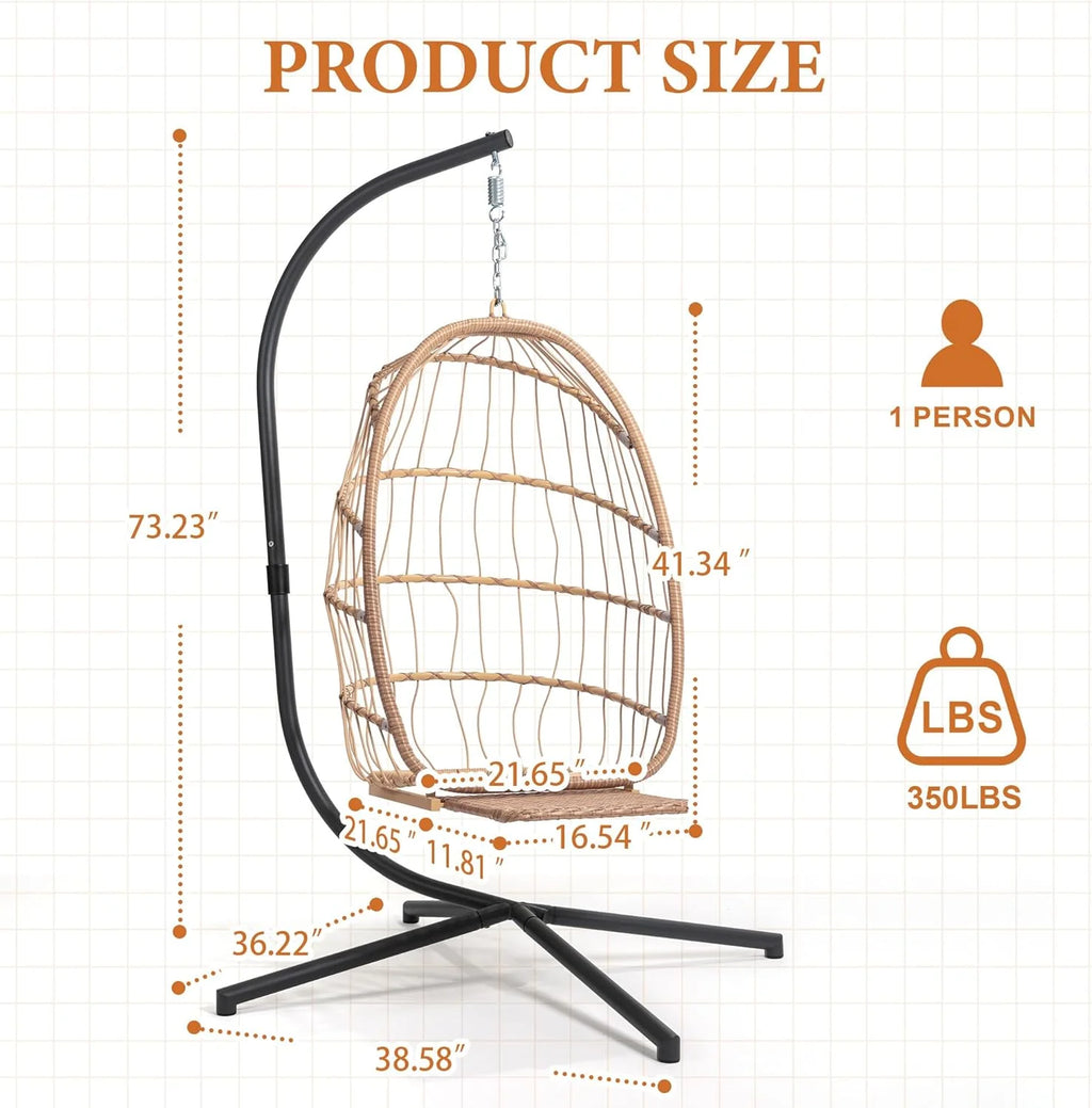 Yechen Indoor Outdoor Egg Hanging Chair Patio Wicker Swing Egg Chair Indoor Swinging Chair