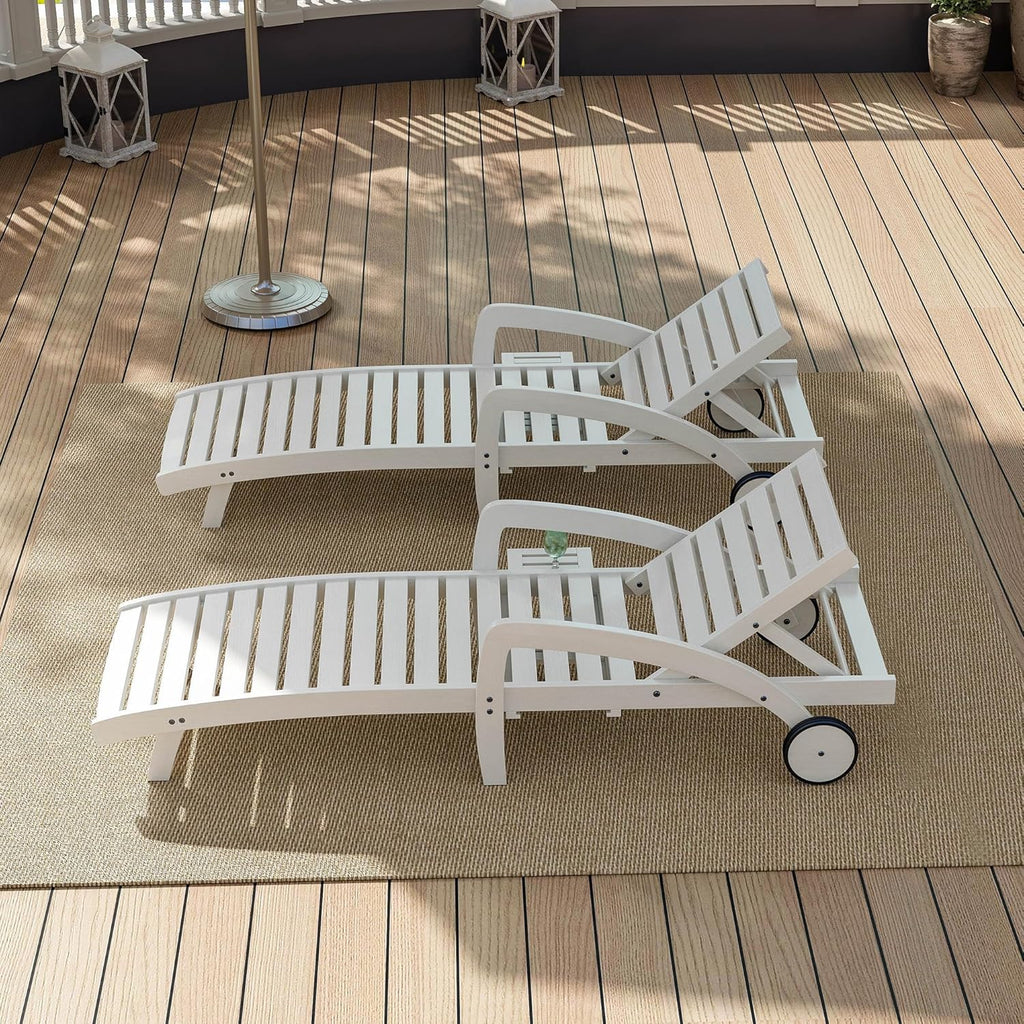 Pool Chaise Lounge Chairs Set of 4 5-Position Adjustable Outdoor Patio Lounge Chairs Wood Reclining Chaise Lounger Chair with Pullout Side Table