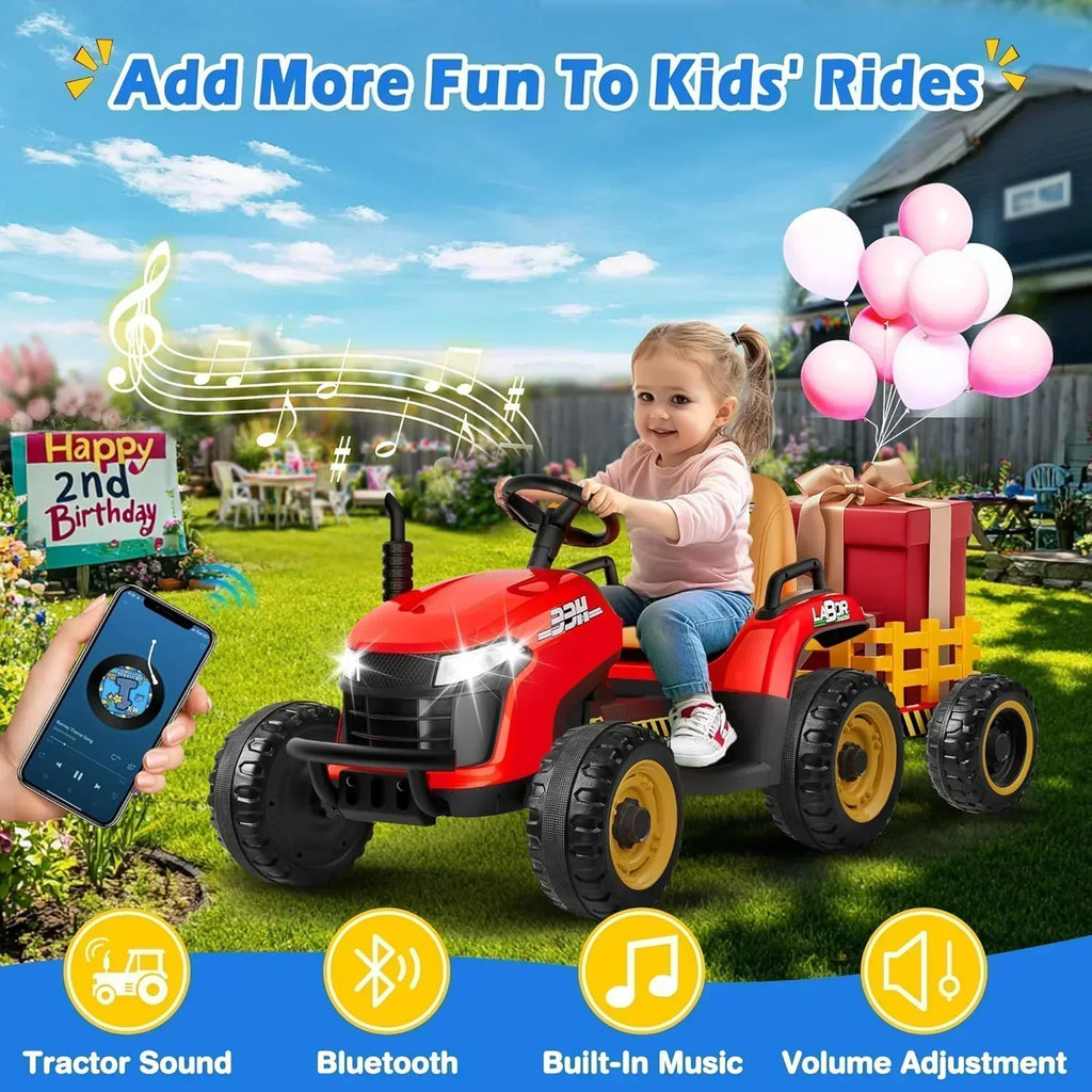 24V Ride On Tractor Tiltable Detachable Trailer 2x65W Motors EVA Tires Remote Control