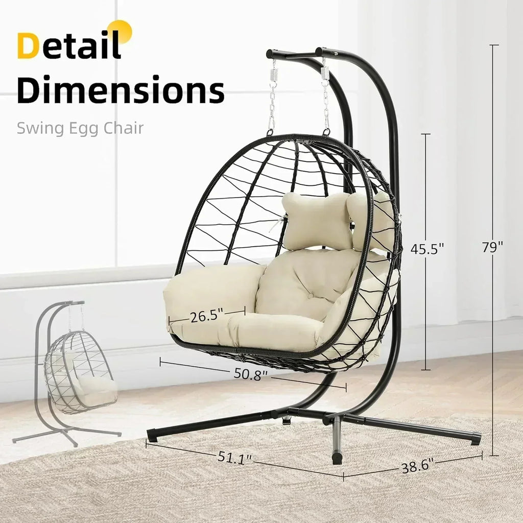 Double Egg Chair wth Stand Hammock Swing Chair Foldable Hanging Loveseat UV Resistant
