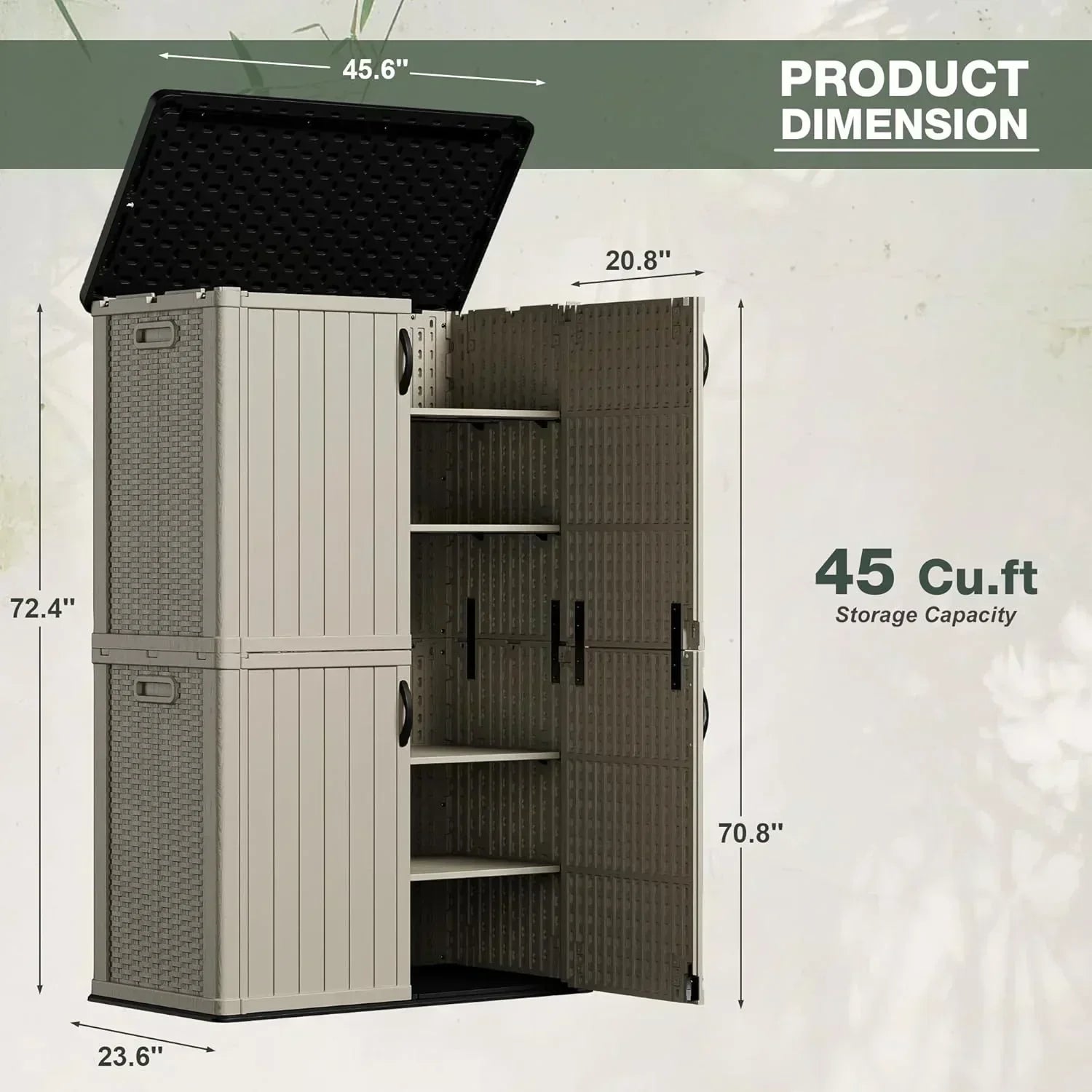 Greesum Outdoor Horizontal Storage Shed 27 Cu.ft Resin Large Storage Box for Garden Patio