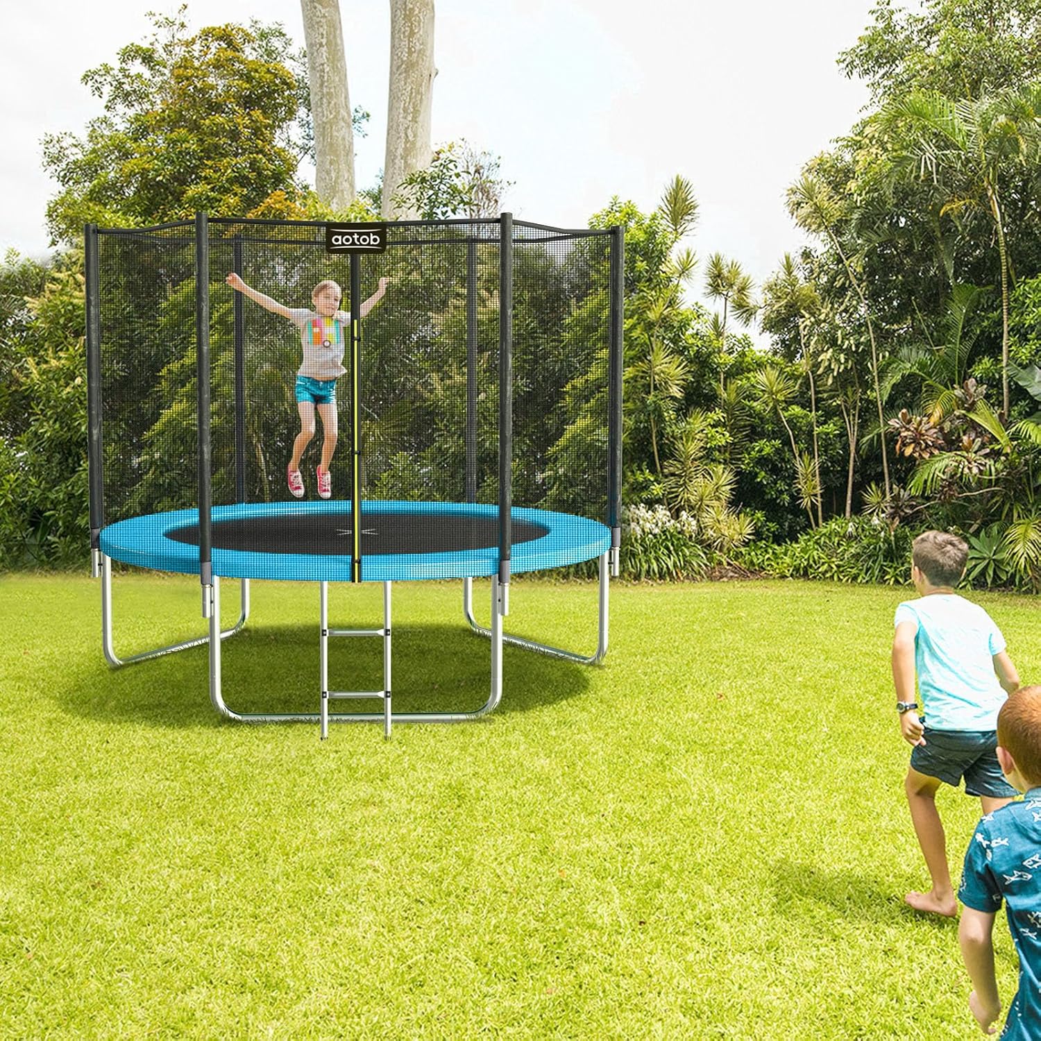 AOTOB 8FT 10FT 12FT 14 FT 15FT Trampoline with Safety Enclosure Net Outdoor Trampoline