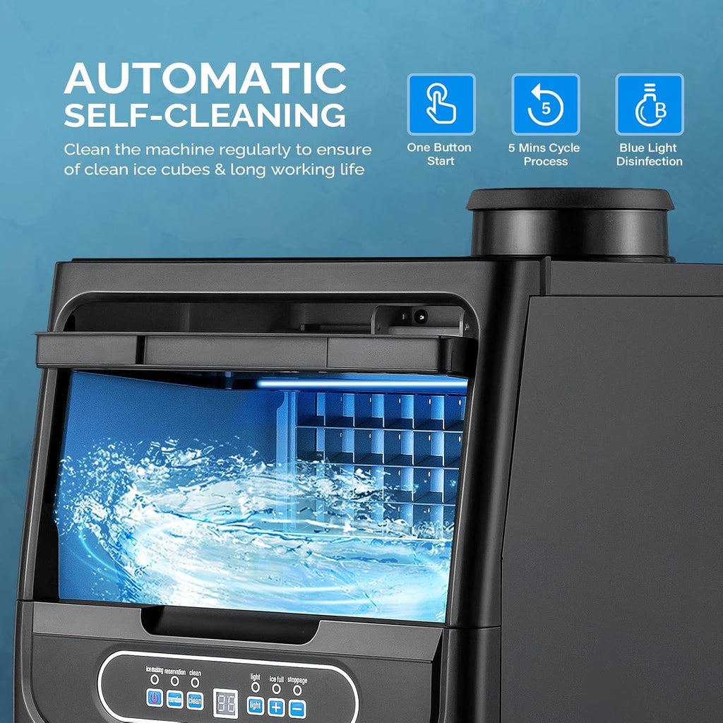 VINGLI Commercial Ice Maker Machine,90lbs/24H Plastic Under Counter Ice Maker with 11lbs Storage,Dual Water Supply Options,Self-Cleaning,Timing Function,for Home Bar Cafe Restaurant Kitchen