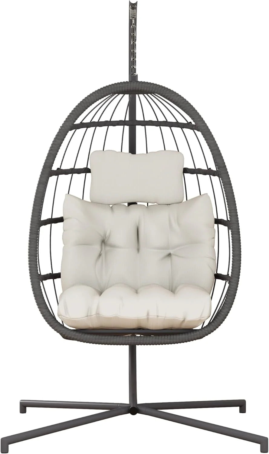 HWB Hanging Egg Chair Patio Wicker Hammock Egg Swing Chair with Cushion for Bedroom