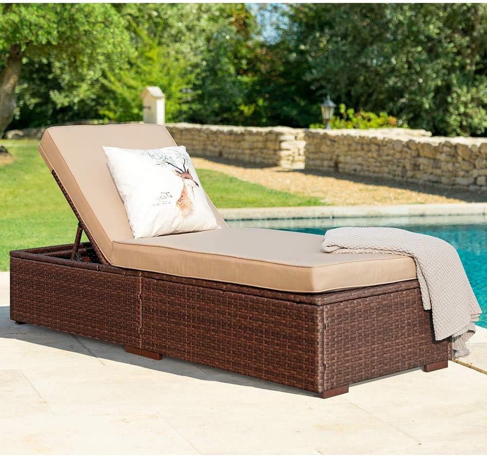 Patiorama Outdoor Patio Lounge Chair Elegant Reclining Adjustable Pool Rattan Chaise Chair