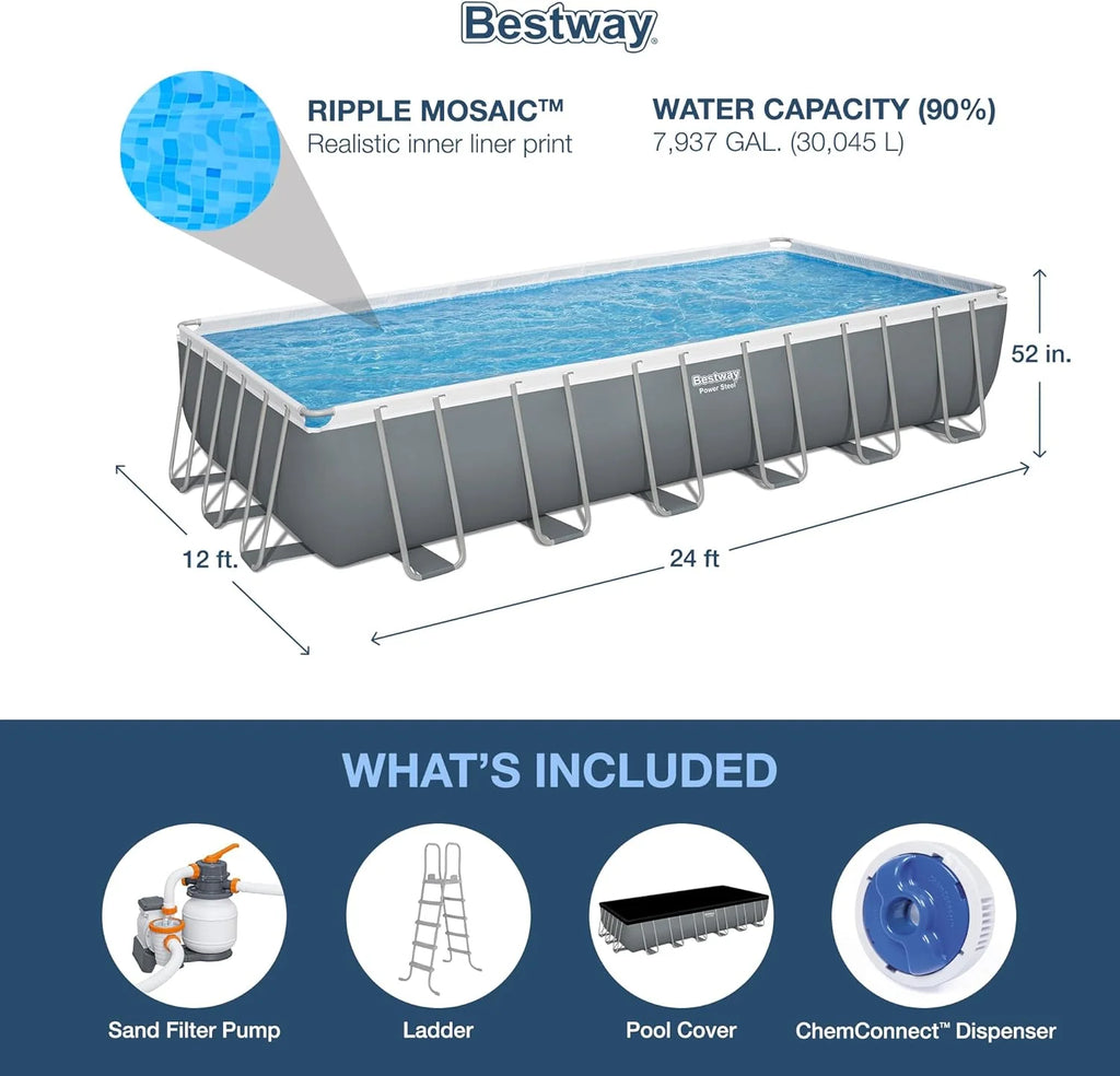 Power Steel 14' x 8'2 x 39.5 Oval Above Ground Pool Set | Includes 530gal Filter Pump, Ladder, ChemConnect Dispener