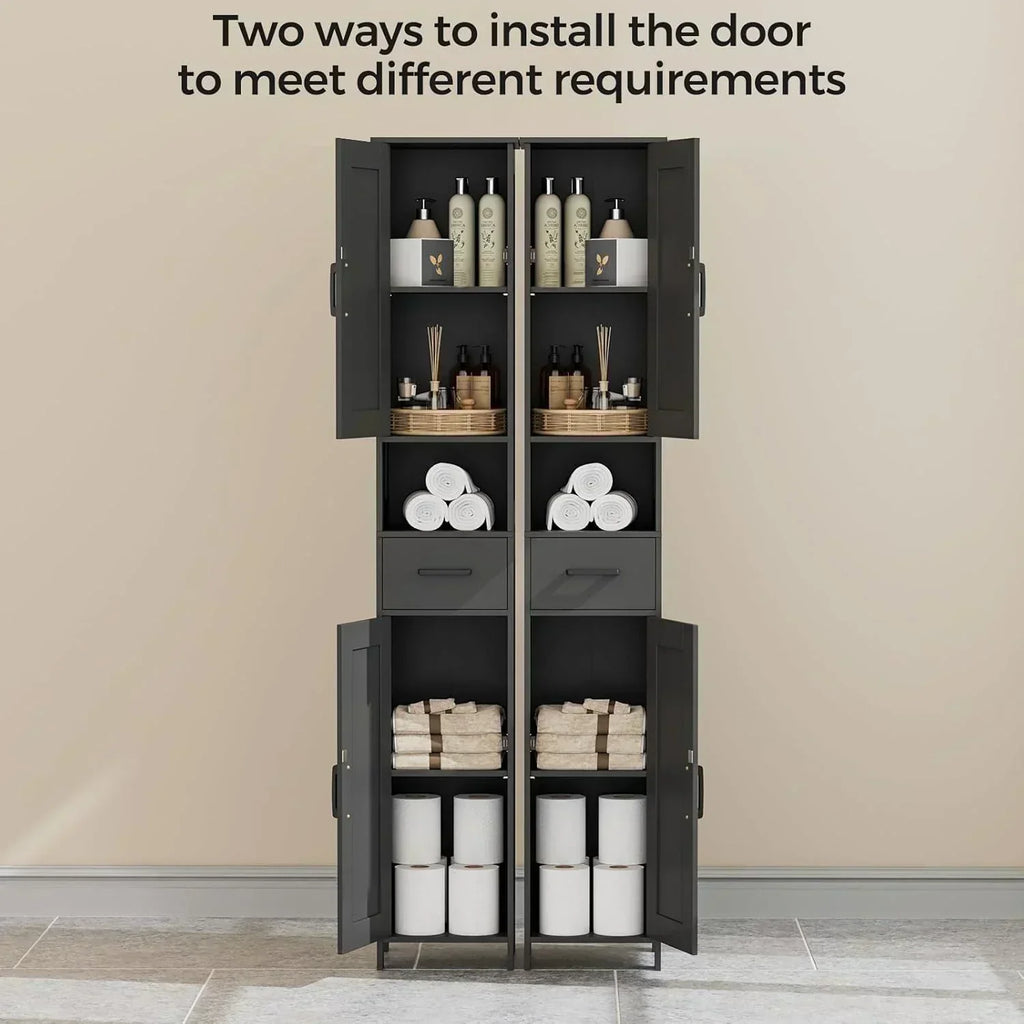 Homhedy 67 H Tall Bathroom Storage Cabinet with 2 Barn Doors and 1 Drawer Narrow Storage Unit