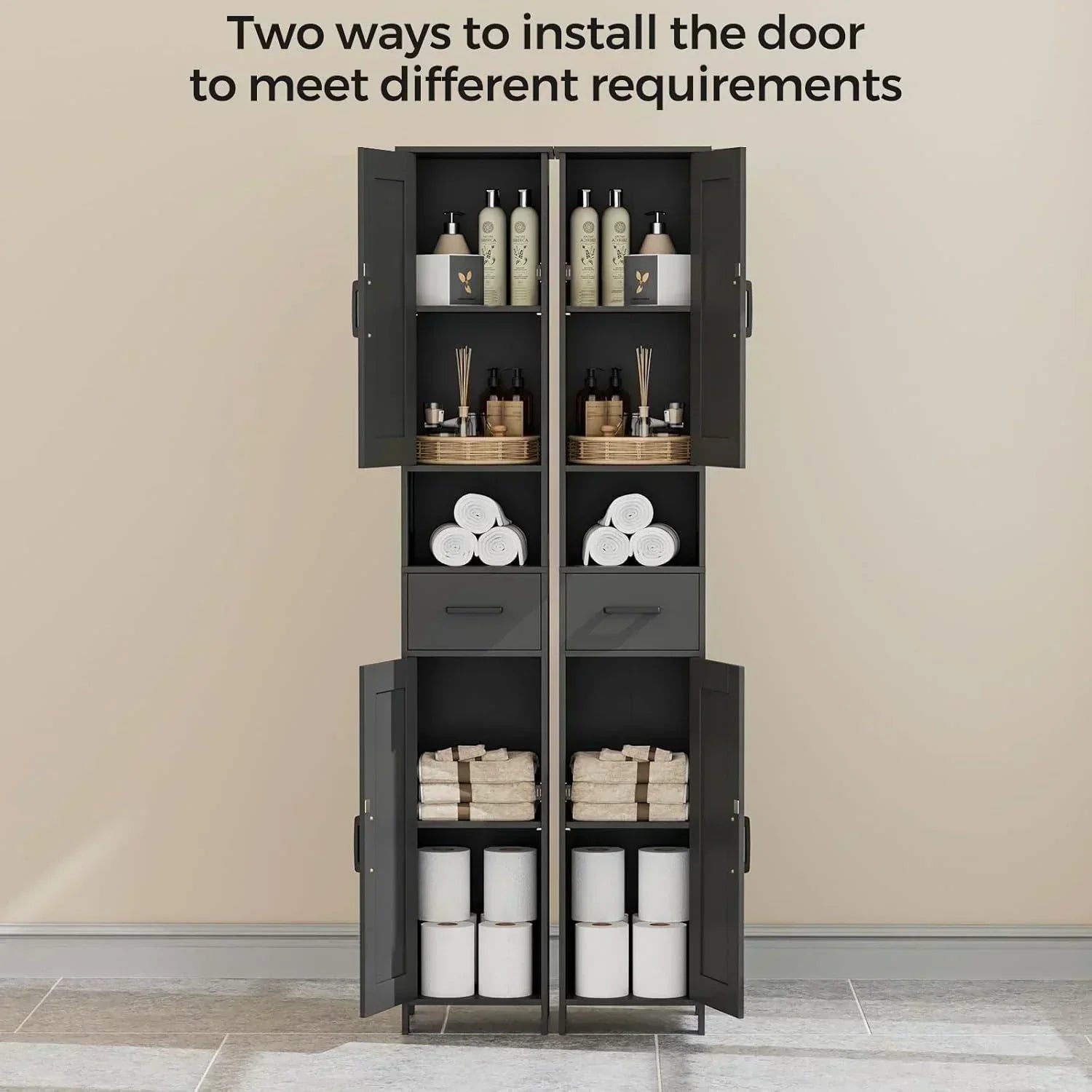 Homhedy 67 H Tall Bathroom Storage Cabinet with 2 Barn Doors and 1 Drawer Narrow Storage Unit