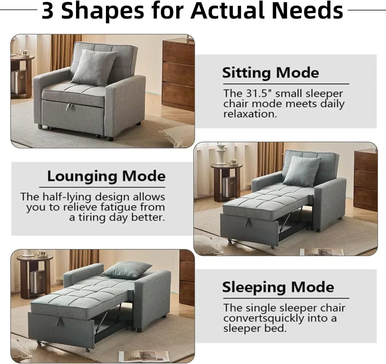 Sofa Bed Chair Convertible Sleeper Sofa with Pull-Out Bed