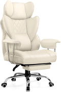 COMHOMA Big and Tall Office Chair, High Back Leather Gaming Chair with Footrest, Executive Ergonomic Office Chair with Pocket Spring Lumbar Support and with Outward Fixed Soft Armrests