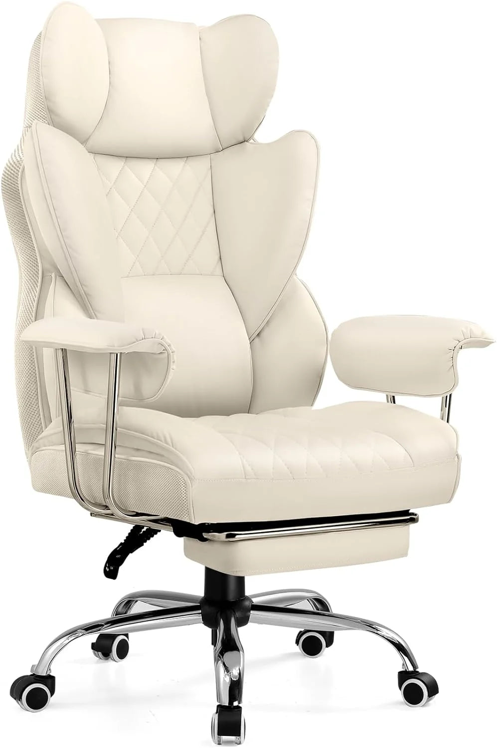 COMHOMA Big and Tall Office Chair, High Back Leather Gaming Chair with Footrest, Executive Ergonomic Office Chair with Pocket Spring Lumbar Support and with Outward Fixed Soft Armrests